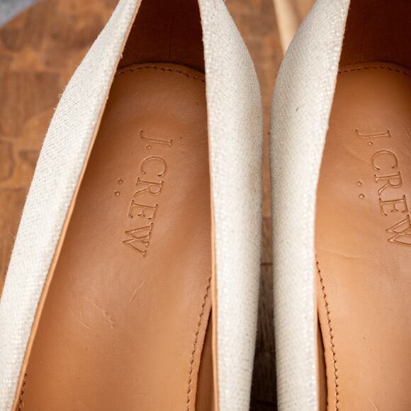 J Crew Seville Espadrille Wedge Platform Metallic Canvas Cream Taupe Gray Gold 9 - Picture 6 of 6